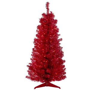 Northlight 4-ft Pre-Lit Slim Red Artificial Christmas Tree - Clear Lights