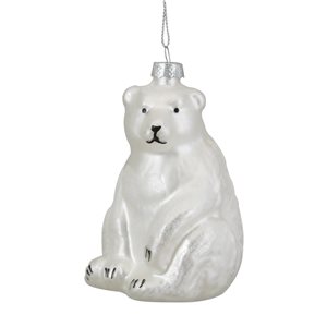 3.75-in White Glitter Polar Bear Glass Christmas Ornament