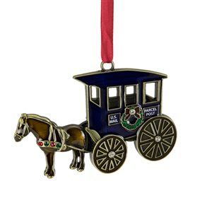Antique Brass-Plated Horse and Buggy Christmas Ornament
