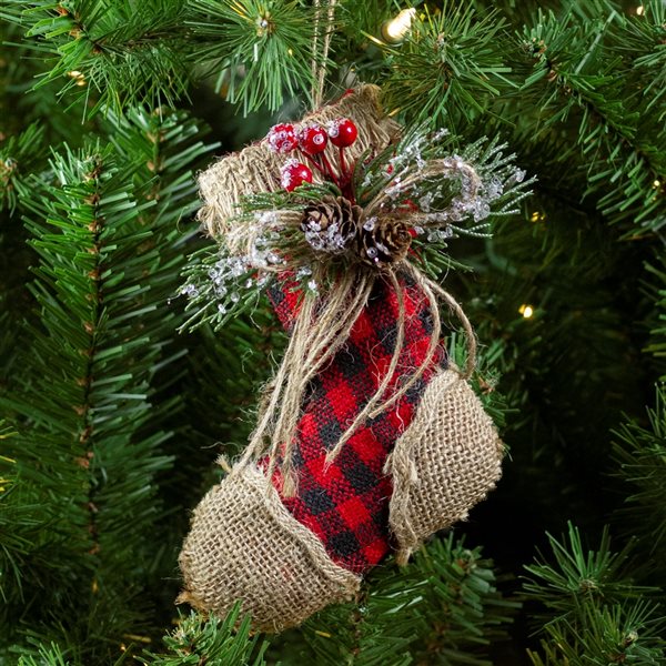 Northlight 5.75-in Red Plaid and Burlap Christmas Stocking Ornament