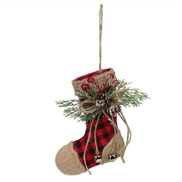 Northlight 5.75-in Red Plaid and Burlap Christmas Stocking Ornament