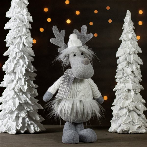 Northlight 12.5-in Grey and White Standing Moose Tabletop Christmas Decoration