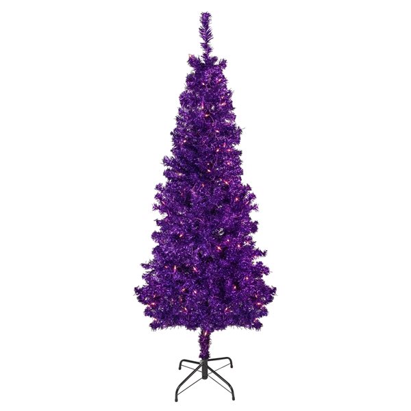 Northlight 6-ft Pre-Lit Purple Artificial Tinsel Christmas Tree Clear Lights