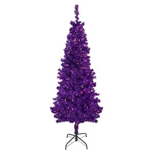 Northlight 6-ft Pre-Lit Purple Artificial Tinsel Christmas Tree Clear Lights