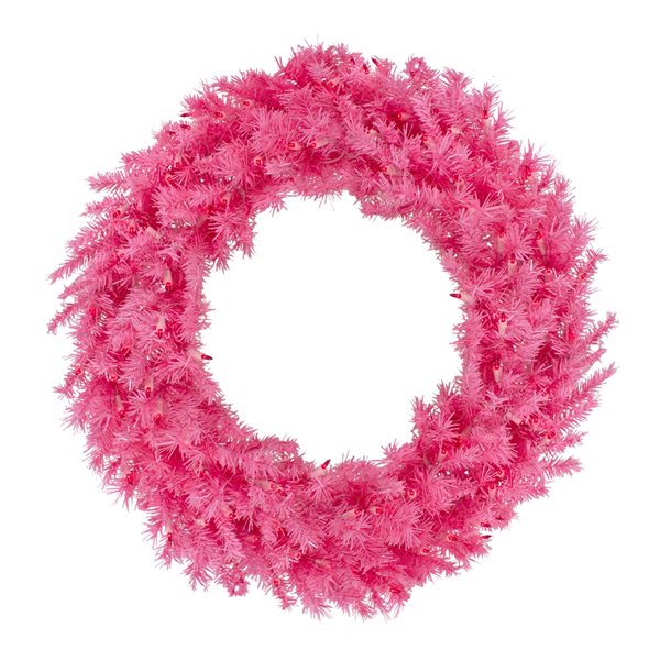 Northlight 36-in Pre-Lit Pink Spruce Artificial Christmas Wreath - Pink Lights