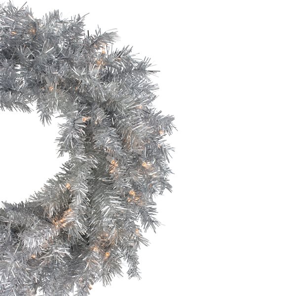 Northlight 24-in Silver Tinsel Artificial Christmas Wreath - Clear Lights