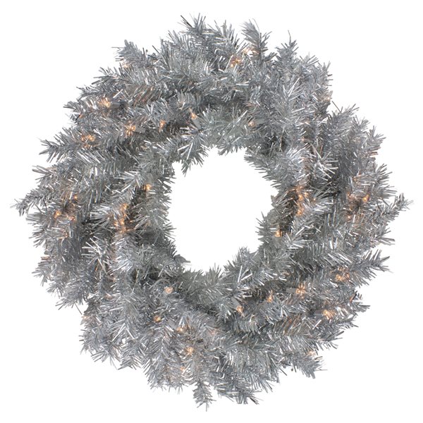 Northlight 24-in Silver Tinsel Artificial Christmas Wreath - Clear Lights