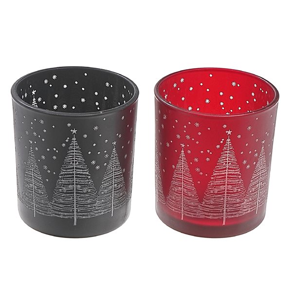 iH casadécor Black/Red Glass Candle Holder - Set of 2