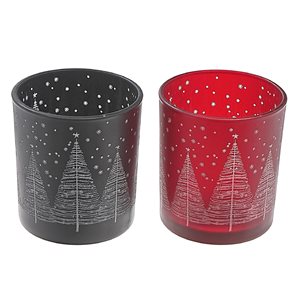 iH casadécor Black/Red Glass Candle Holder - Set of 2