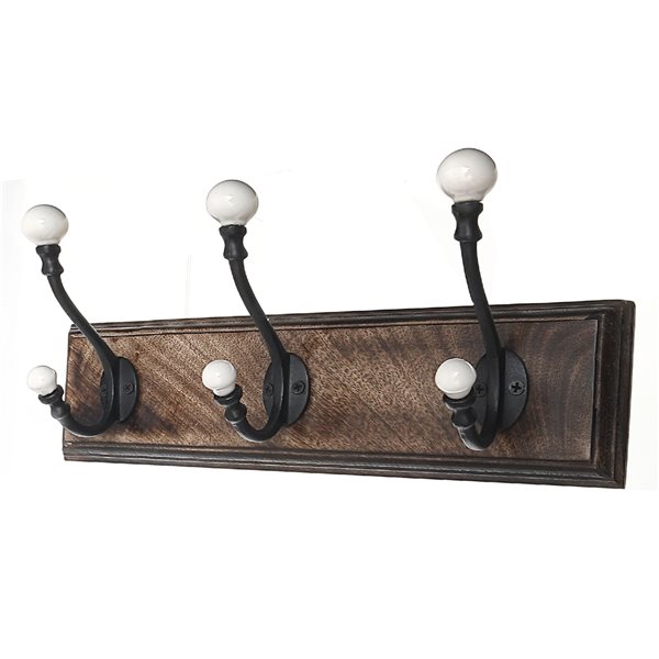 iH casadécor 3-Hook Brown Wood Coat Rack