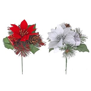 IH Casa Decor Assorted Poinsettia and Pine Cone Branch - Set of 6