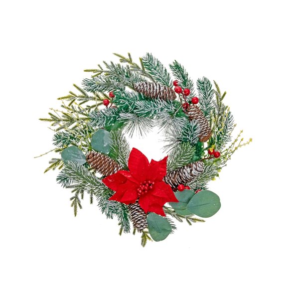 iH casadécor Indoor Poinsettia and Pine Cone Wreath