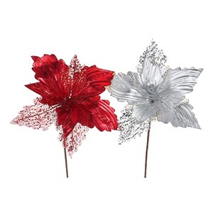 IH Casa Decor Shiny Netted Poinsettia Branch Branch - Set of 6