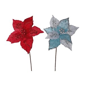 IH Casa Decor Assorted Frosted Glitter Poinsettia Branch - Set of 12