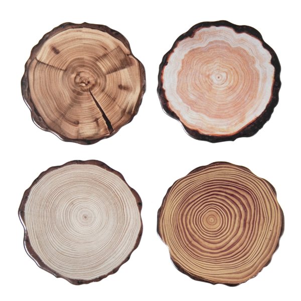 IH Casa Decor Round Ceramic Coaster (Wood Log) - 4-Piece