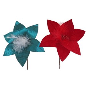 IH Casa Decor Assorted Poinsettia with Feathers Branch - Set of 12