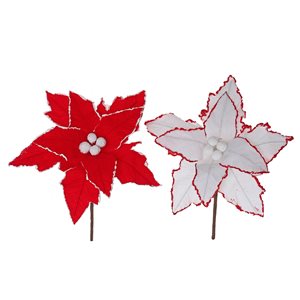 IH Casa Decor Assorted Red/White Edged Poinsettia Branch - Set of 12