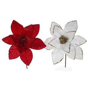 IH Casa Decor Assorted Red and White Glitter Edged Poinsettia Branch 12/pk