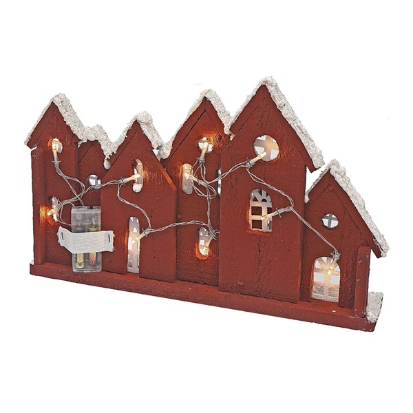 iH casadécor 9.85-in LED Snow Covered Red Wooden 2D Village