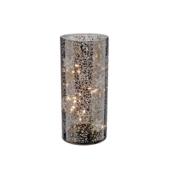 IH Casa Decor 7.9-in LED Black Spotted Cylinder Snowflake Glass Stand ...