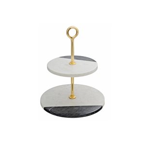 IH Casa Decor White and Black Marble 2-Tier Cake Stand