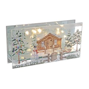 IH Casa Decor Rectangular LED House with Snowman Painted Glass Stand - Set of 2