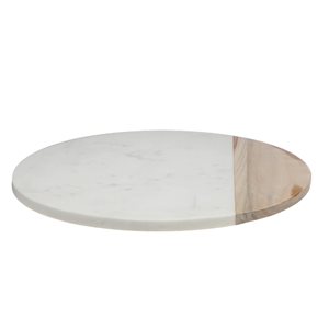 IH Casa Decor White Marble and Wood Lazy Susan
