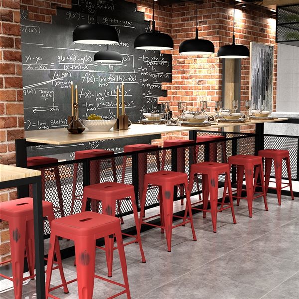 red metal counter height stools