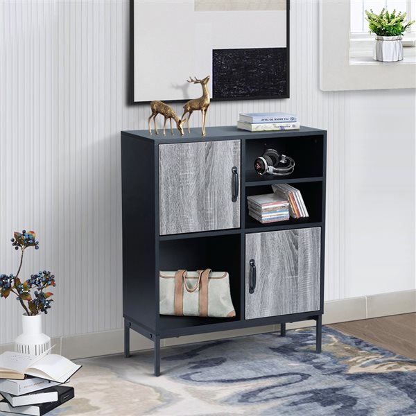 FurnitureR Urfer 28-in W Black/Grey Composite Wood Credenza