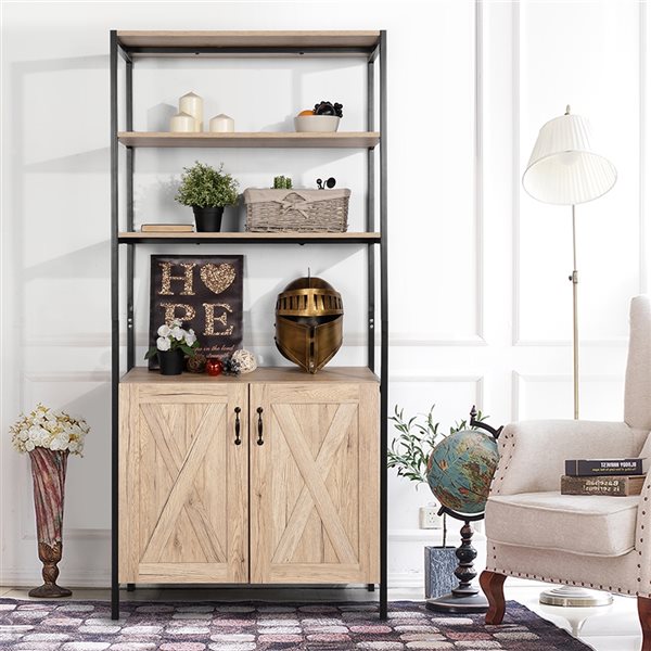 FurnitureR Bebou 70.9-in H x 31.5-in W Natural Oak Wood and Metal Sideboard