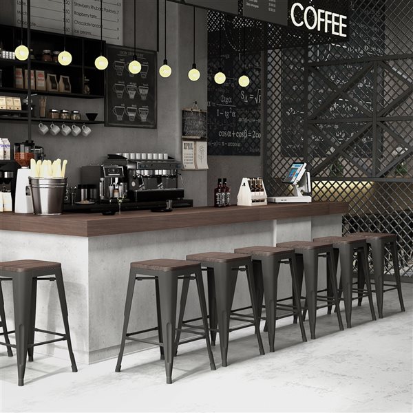 Homy Casa Zolnes Dark Grey Metal and Wood Counter Height (22-in to 26-in) Bar Stools - 4-Pack