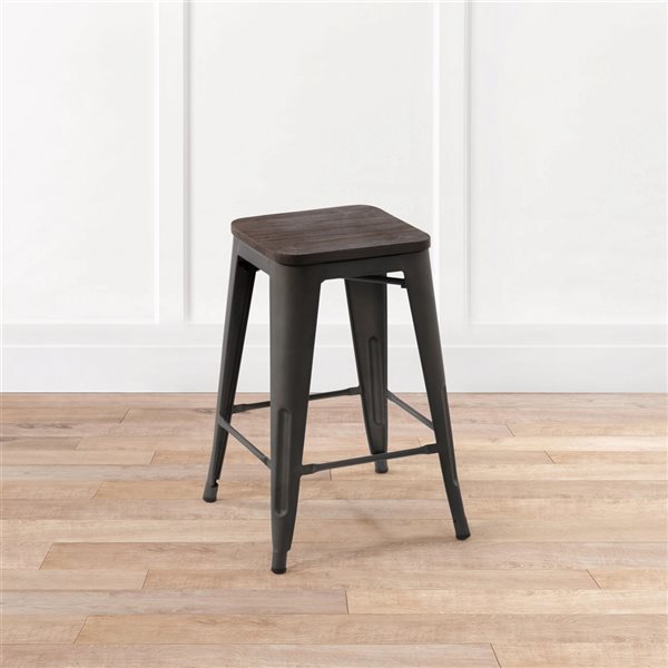 Homy Casa Zolnes Dark Grey Metal and Wood Counter Height (22-in to 26-in) Bar Stools - 4-Pack