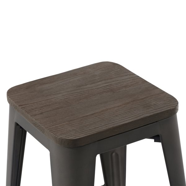 Homy Casa Zolnes Dark Grey Metal and Wood Counter Height (22-in to 26-in) Bar Stools - 4-Pack