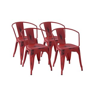 Homycasa Mosan Red Metal Contemporary Dining Chairs - Set of 4