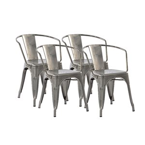 Homycasa Mosan Silver Metal Contemporary Dining Chairs - Set of 4