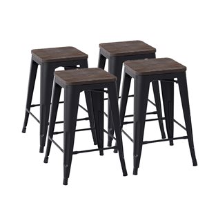 Homycasa Zolnes Black Metal and Wood Counter Height (22-in to 26-in) Bar Stools - 4-Pack