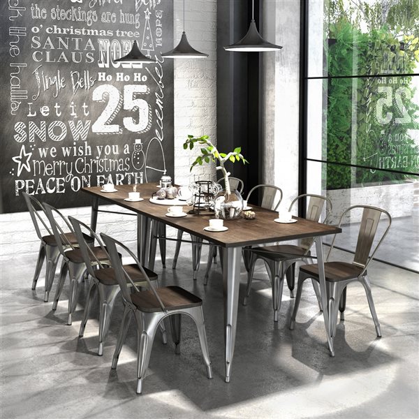 Ens. de chaises de salle à manger contemporaines Kricox par Homycasa en bois d'orme brun avec cadre en métal argenté, pqt de