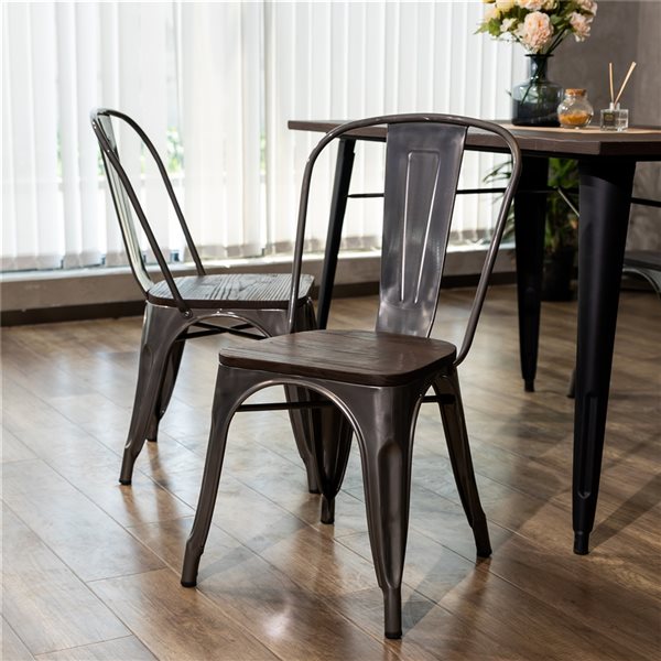 Ens. de chaises de salle à manger contemporaines Kricox par Homycasa en bois d'orme brun avec cadre en métal argenté, pqt de