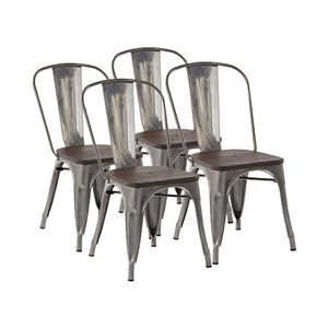 Homycasa Kricox Brown Elm Wood Contemporary Dining Chairs with Silver Frame - Set of 4