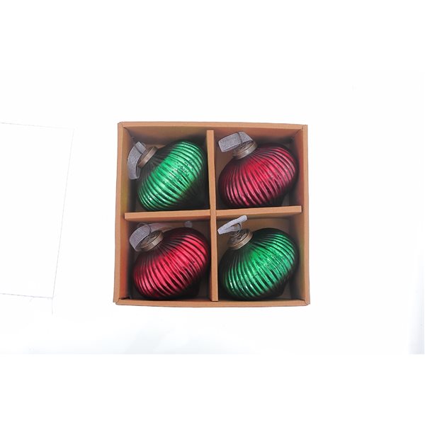 iH casadécor 4-in Red and Green Glass Ornaments - Set of 4