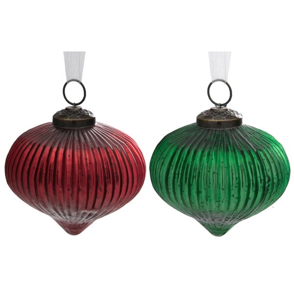 iH casadécor 4-in Red and Green Glass Ornaments - Set of 4