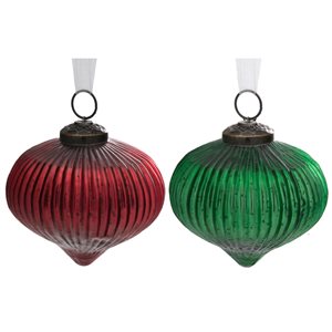 iH casadécor 4-in Red and Green Glass Ornaments - Set of 4