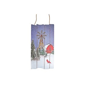 iH casadécor Red Barn and Windmill Wooden Christmas Wall Plaque