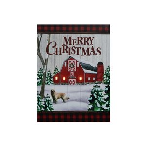 iH casadécor 12-in x 16-in LED Happy Dog at Barn Christmas Canvas Wall Art