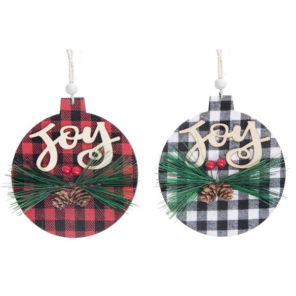 iH casadécor Assorted Buffalo Plaid Wooden Ornaments 5.5-in 12/pk