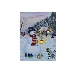 IH Casa Decor 12-in x 16-in LED Snowman Surrounded by Wildlife Christmas Canvas Wall Art