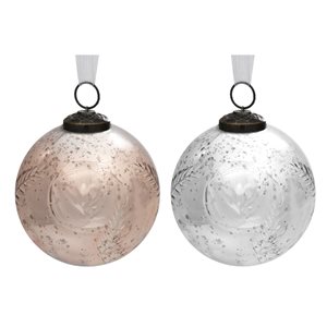 iH casadécor 4-in Bronze and Mercury Glass Ornaments with Embossed Leaves - Set of 4