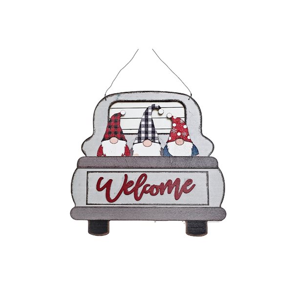 Décoration murale de Noël iH casadécor en MDF « Welcome » camion avec gnomes