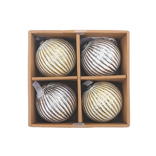 iH casadécor 4-in Gold and Silver Ribbed Glass Ornaments - Set of 4