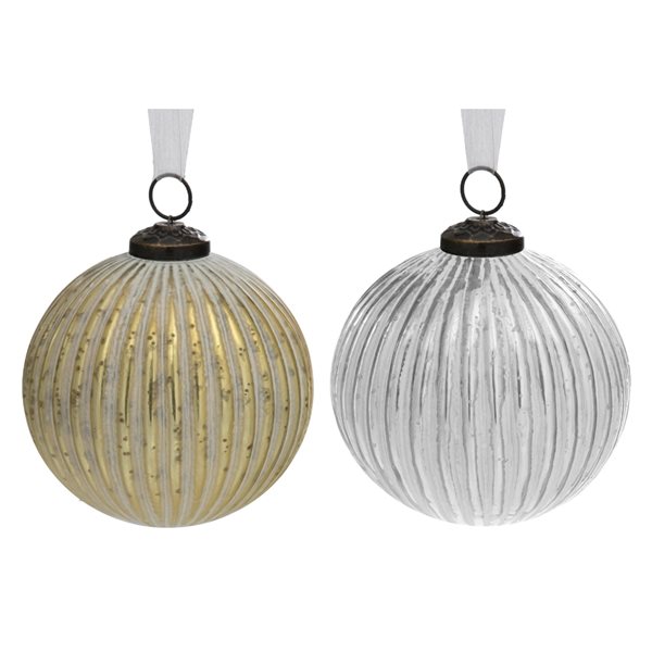 iH casadécor 4-in Gold and Silver Ribbed Glass Ornaments - Set of 4